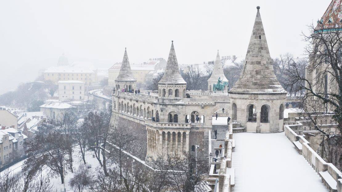 Winter city view from Fisherman’s Bastion in Budapest